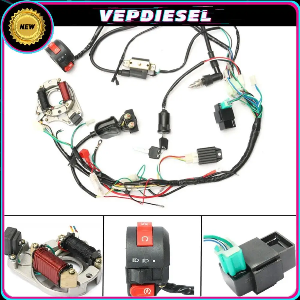 Electric Wiring Harness Wire Loom 5 Pin CDI Stator Set For 50 70 90 110 125CC QUAD ATV 4 Stroke Motorcycle Wiring Harness Parts