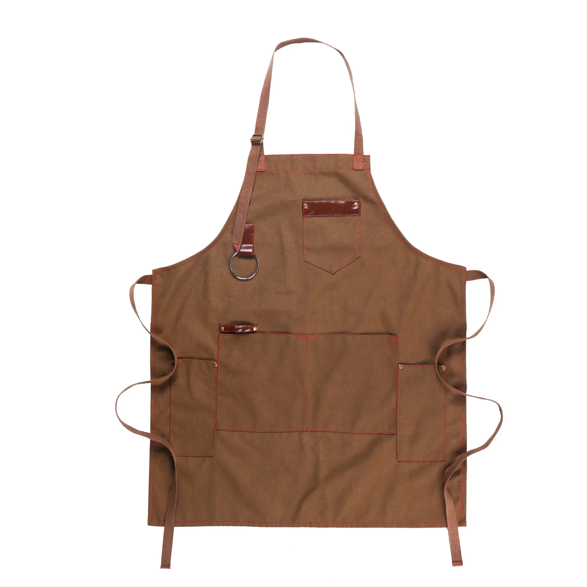 Thickened Chef Canvas Apron With Multiple Pockets Leather Splicing Work Clothes Home Kitchen Barbecue Anti Fouling Apron