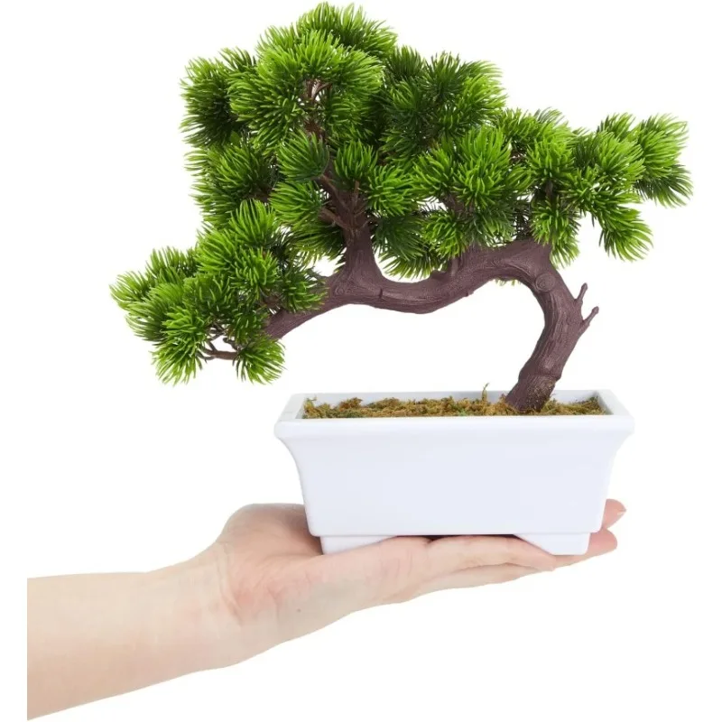 

Artificial Fake Bonsai Tree for Office Desk, Potted Japanese Pine for Bookshelf Decoration, Home Decor (10 x 9 in)