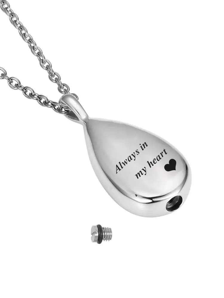 Carved Teardrop Keepsake Ashes Necklace Urn Pendant Cremation Memorial Jewelry-Always in My Heart