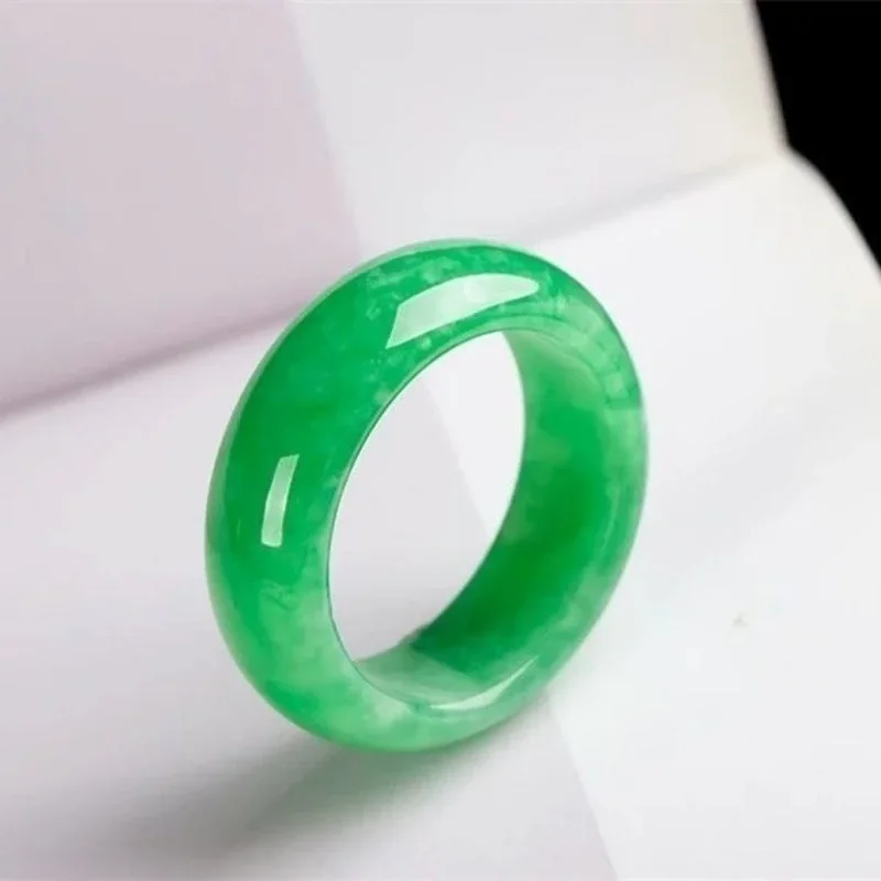 Natural Green Jade Stone 9-10 Size Ring Jadeite Amulet Fashion Charm Jewelry Hand Carved Crafts Gifts for Women Men