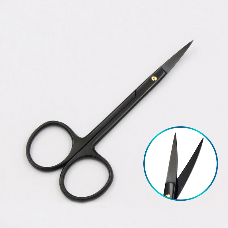 Porcelain black handle double eyelid scissors beauty plastic tool straight cut curved scissors