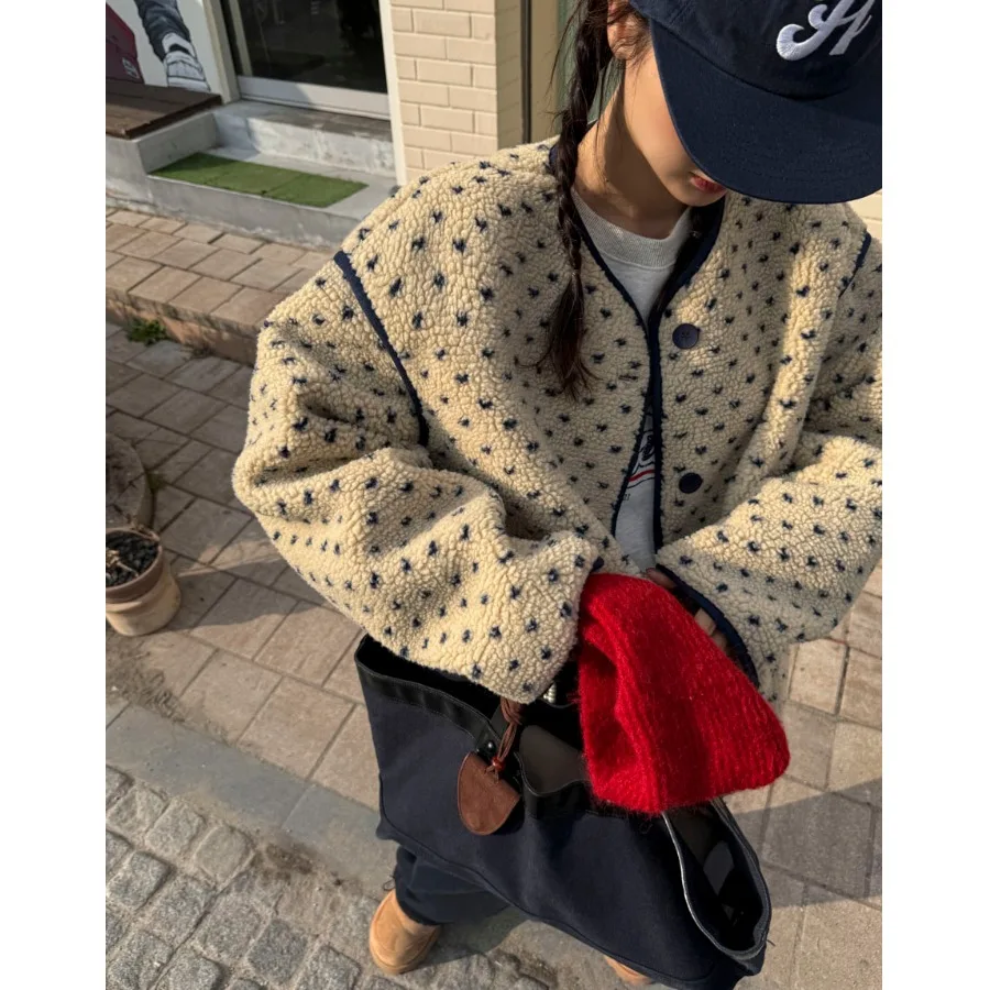 

Women's Oversized Casual Lamb Fur Jaet 2025 Winter Korean Sle Sweet And Artistic One-Piece Leather And Fur Coat