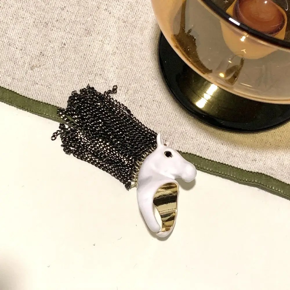 

Exaggerated Design Zebra Tassel Ring Creative Design High-End Feeling Zebra Head Ring Open Ring Metal Material Open Ring