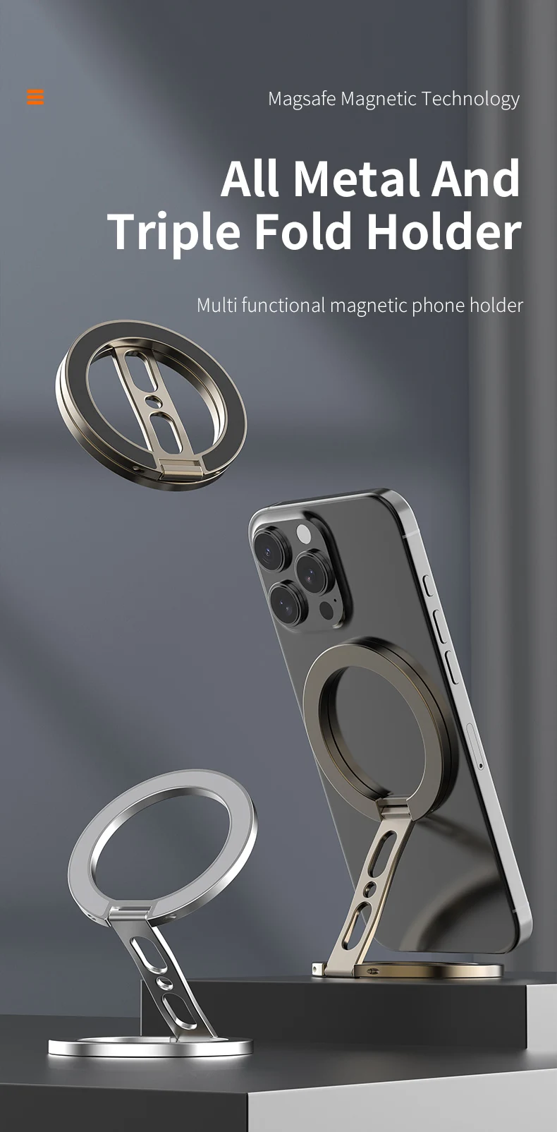 Starker Magnetischer Telefonhalter für MagSafe Doppelseitiger Magnet-Fingerring-Ständer für Desktop-Fitness Klappbare Halterung für Phone 17 16 – Detail 4
