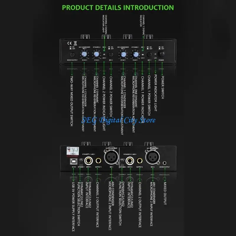 

U75B Реверберационный усилитель студийного качества с двумя микрофонными входами, металлический корпус для живых выступлений,