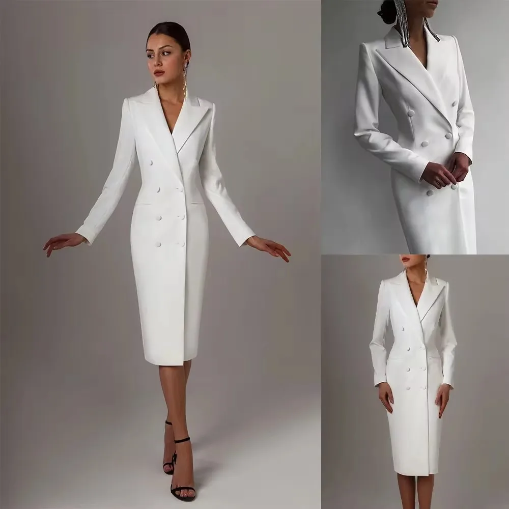 Autumn White Double Breasted Women Long Jacket Suits Ladies Prom Evening Guest Formal Wear Custom Made