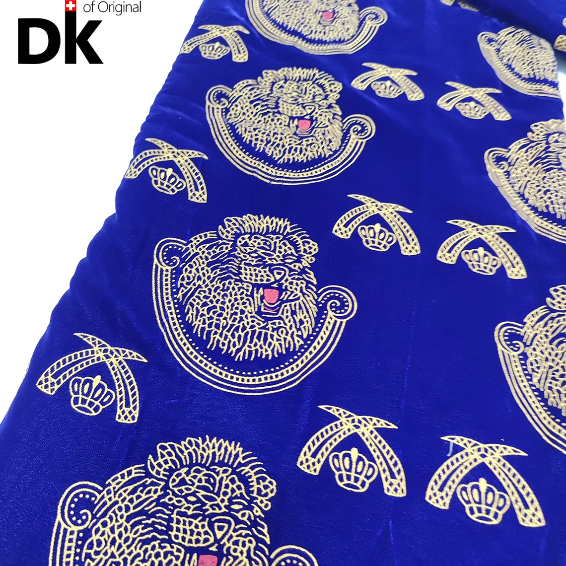 2026 Royal Blue Velvet Fabric Gold Printed African Nigeria Ankara Women Traditional Wedding Sewing DIY Soft Material