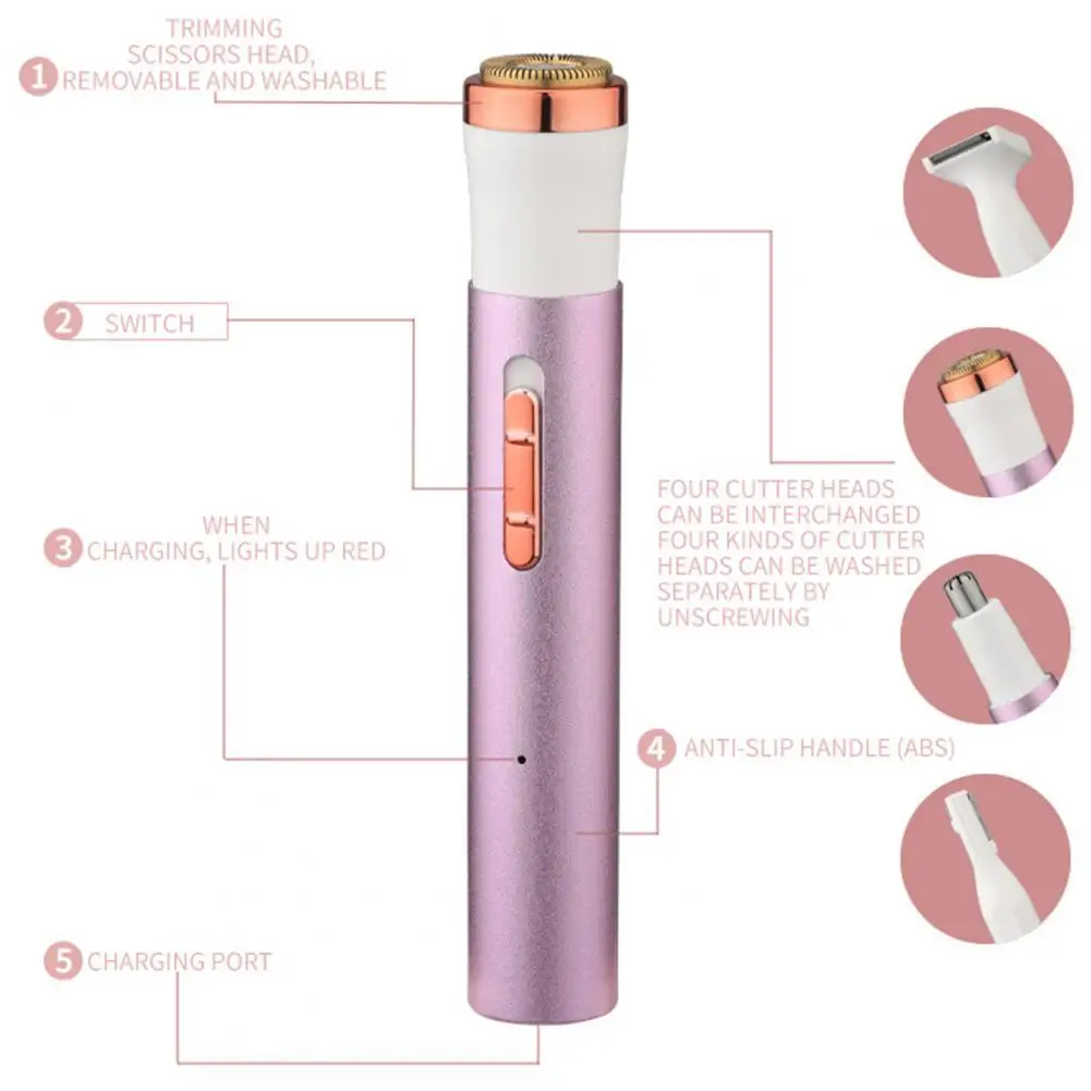 Hypoallergenic Nose Hair Trimmer Multifunctional Women's Hair Trimmer with 3/4 Replacement Heads for Face for Nose for Women