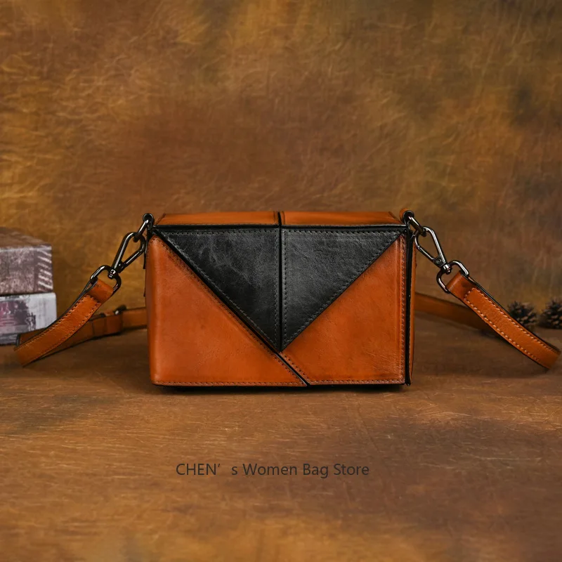 

2025 New Retro Crossbody Bag Handmade Genuine Leather Geometric Colored Women's Shoulder Bag