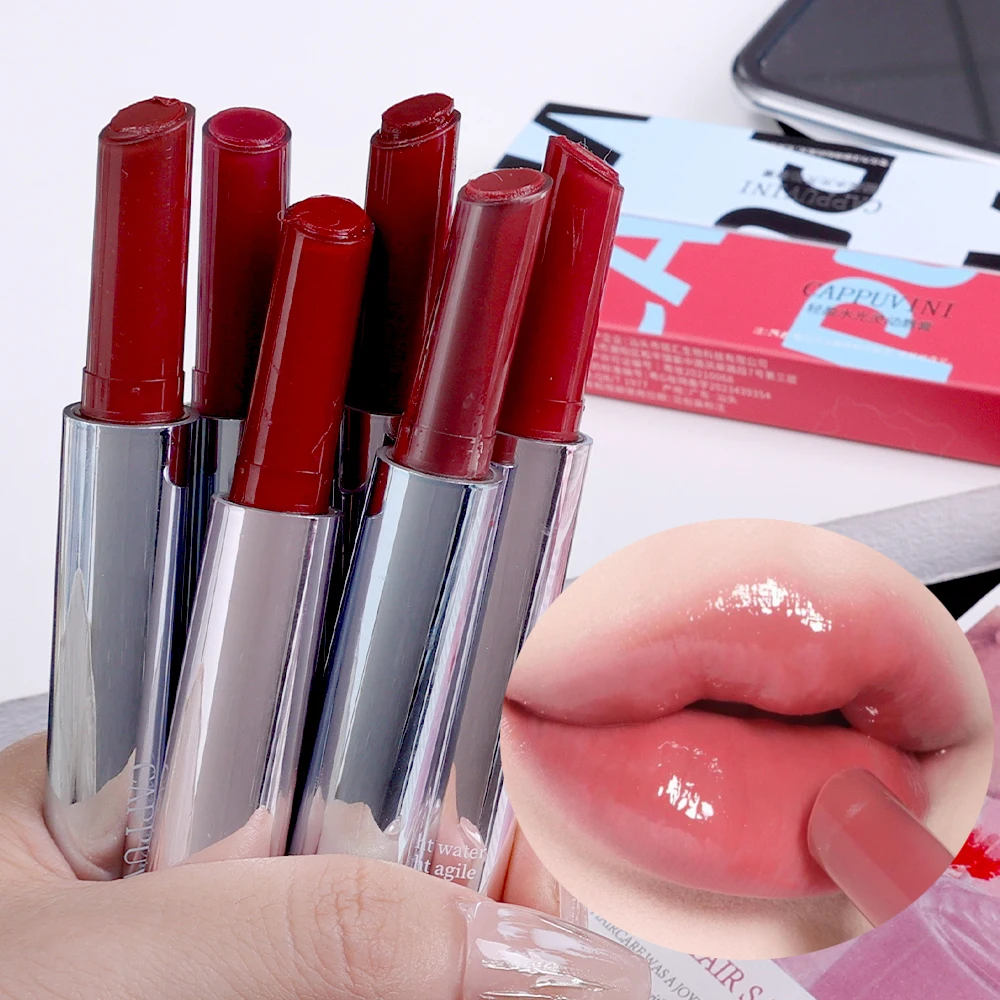 Cherry Red Jelly Solid Lip Gloss specchio idratante Water Light Lipstick Pen Glass Tea Red Brown Lip Glaze Tint Makeup Cosmetic