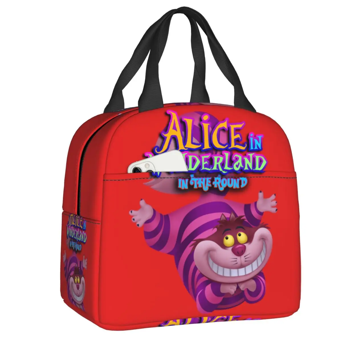 

Custom Alice In Wonderland Insulated Lunch Bag for Women Resuable Cheshire Cat Cooler Thermal Lunch Box Beach Camping Travel