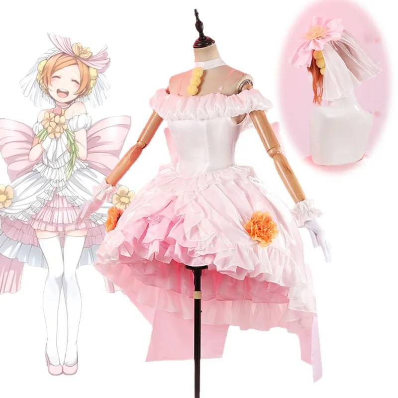 ¡Ama vive! Disfraz de Cosplay de Hoshizora Rin, vestido de novia de rin de chica Virtual Idol μ, velo de novia de Carnaval de Halloween para mujer, Anime
