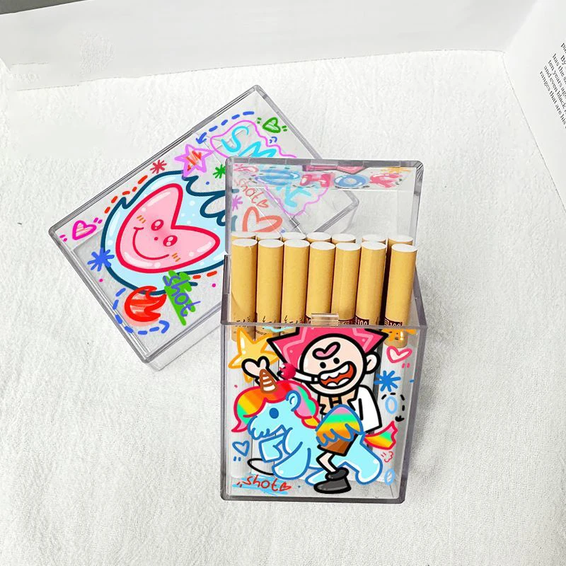 Cigarette Cases Plastic Transparent Flip Type Cigarette Box Personality Creative Gifts For Smokers Portable Smoking Accessories