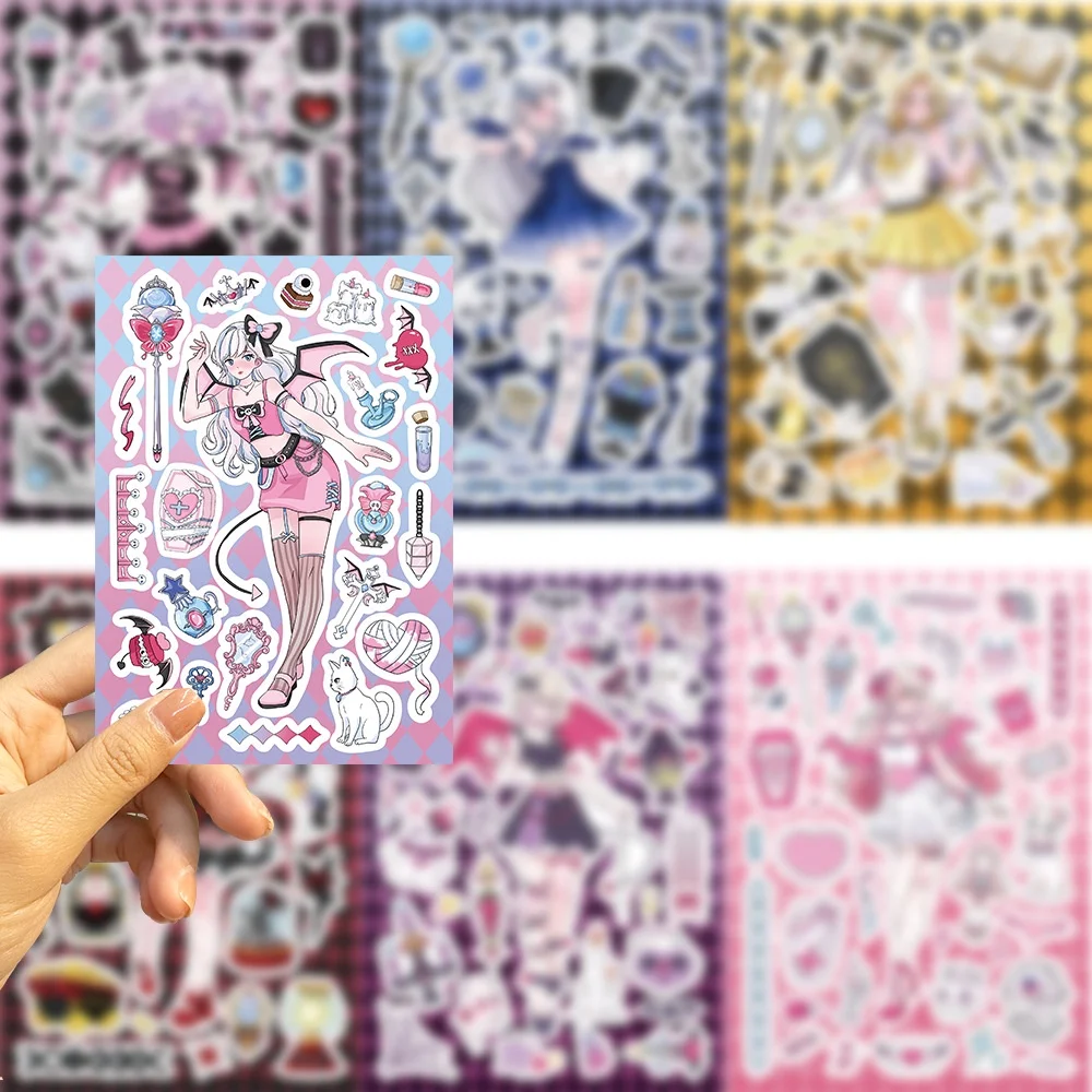 8 hojas de pegatinas originales de la colección «Devil Girl Guka», un accesorio moderno para decorar cascos, bicicletas y artículos de papelería. Tienda de pegatinas Peel Joy.