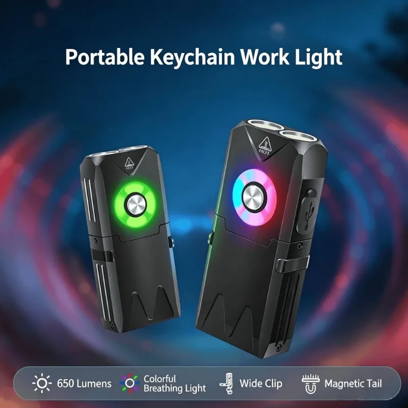 edc-ミニ懐中電灯-type-c-充電-rgb-サイドライト-アルミニウム合金-ハットクリップランプ-磁気キーホルダーライト-屋外緊急用
