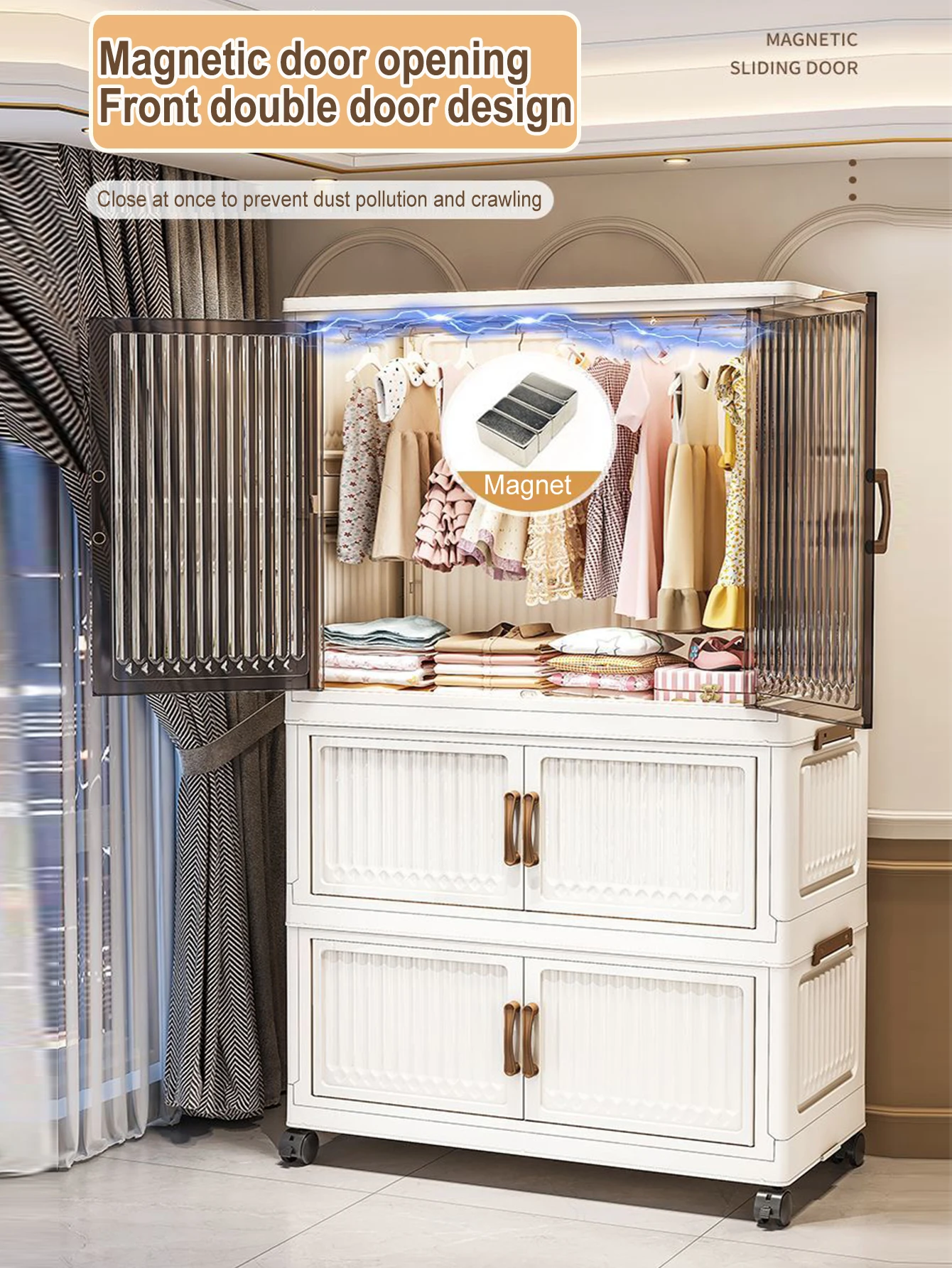 Plastic door folding cabinet multi-layer baby wardrobe storage cabinet starting from one piece - view 3