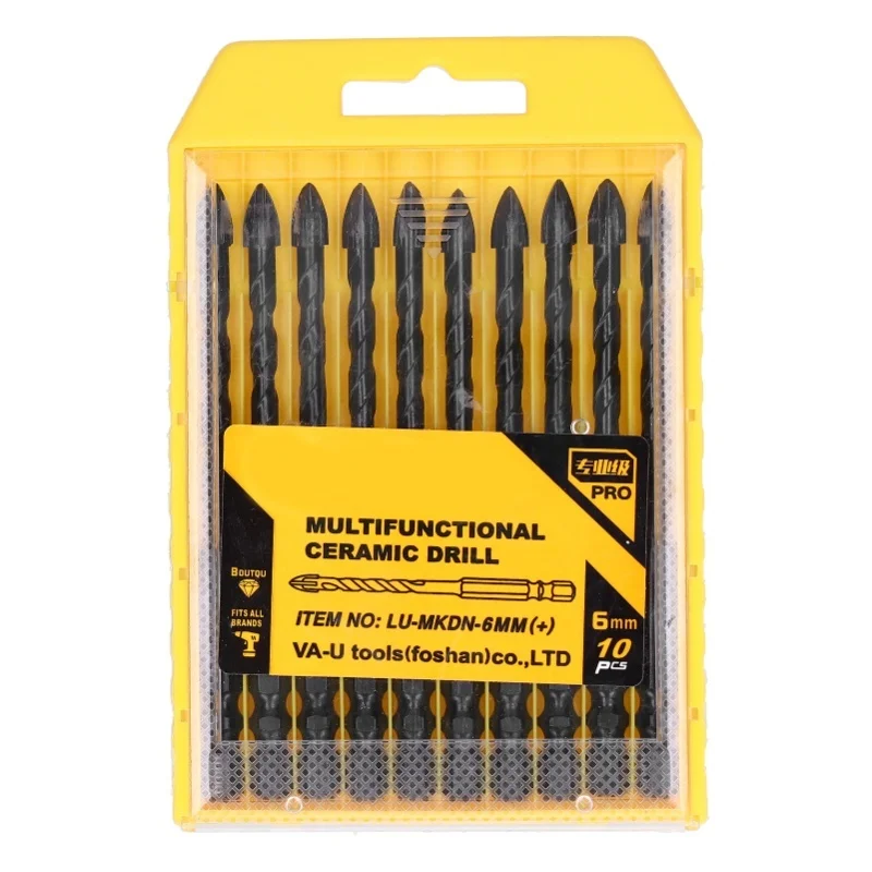 

10pcs Drill Bits Black Crossed-Angle Spearhead Hex Handle Concrete Ceramic Drill Bit For Tile Brick Glass Plastic Wood