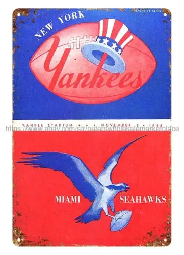 1946 football  VS. MIAMI SEAHAWKS metal tin sign new room ideas