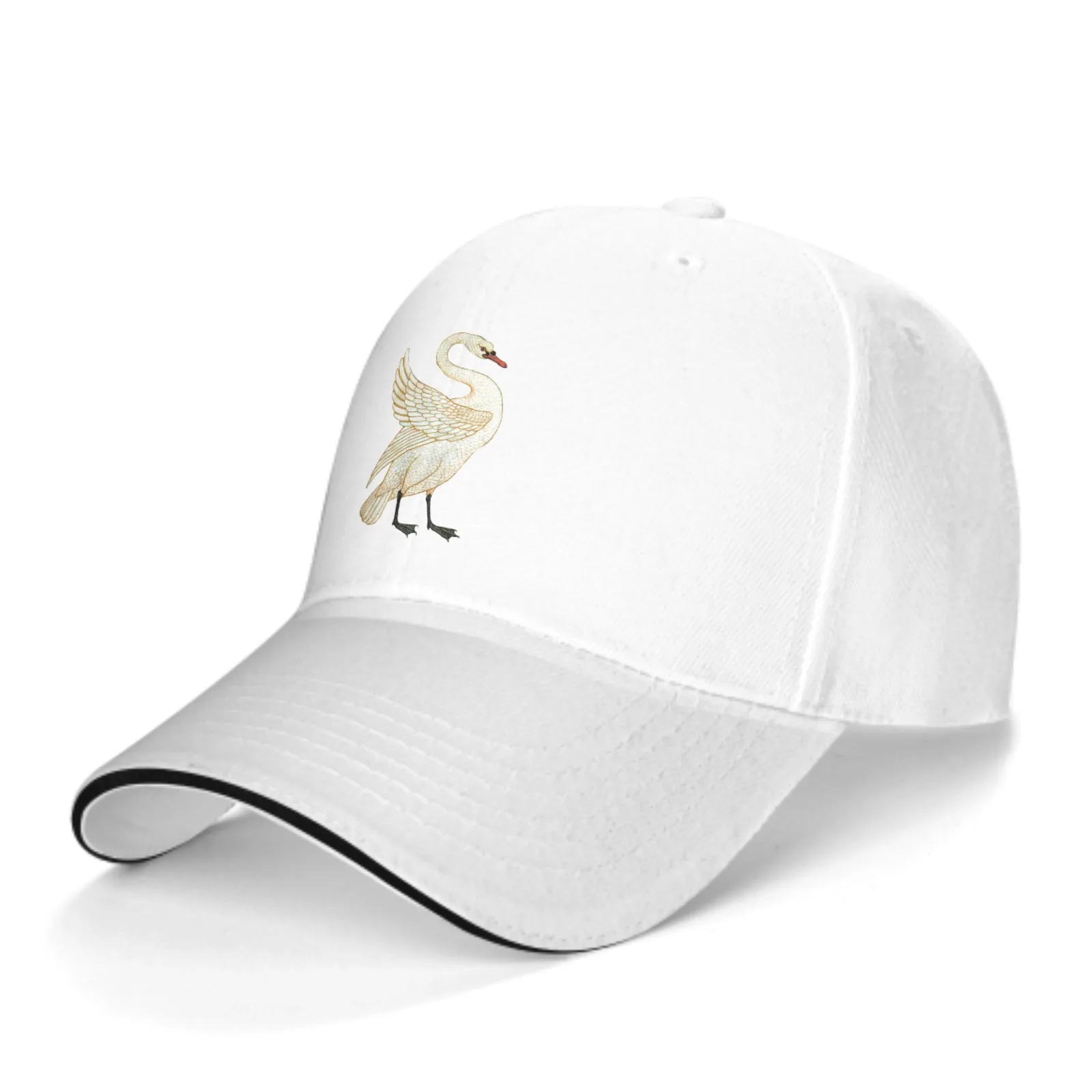 Adjustable Fashion Wild Caps Swans Print Washed Sandwich Caps Sports Outdoor Baseball Hat