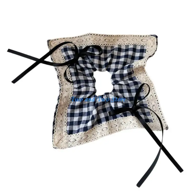 

HX6F Ribbon Hair Tie Lace Hair Rope Checkered Hair Holder Scrunchies Styling