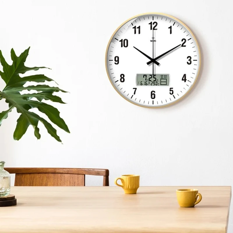 ‌WiFi Wall Clock with Auto Time Sync-Silent Quartz Calendar Clock, Modern Living Room Decor with Atomic Timekeeping& LED Display