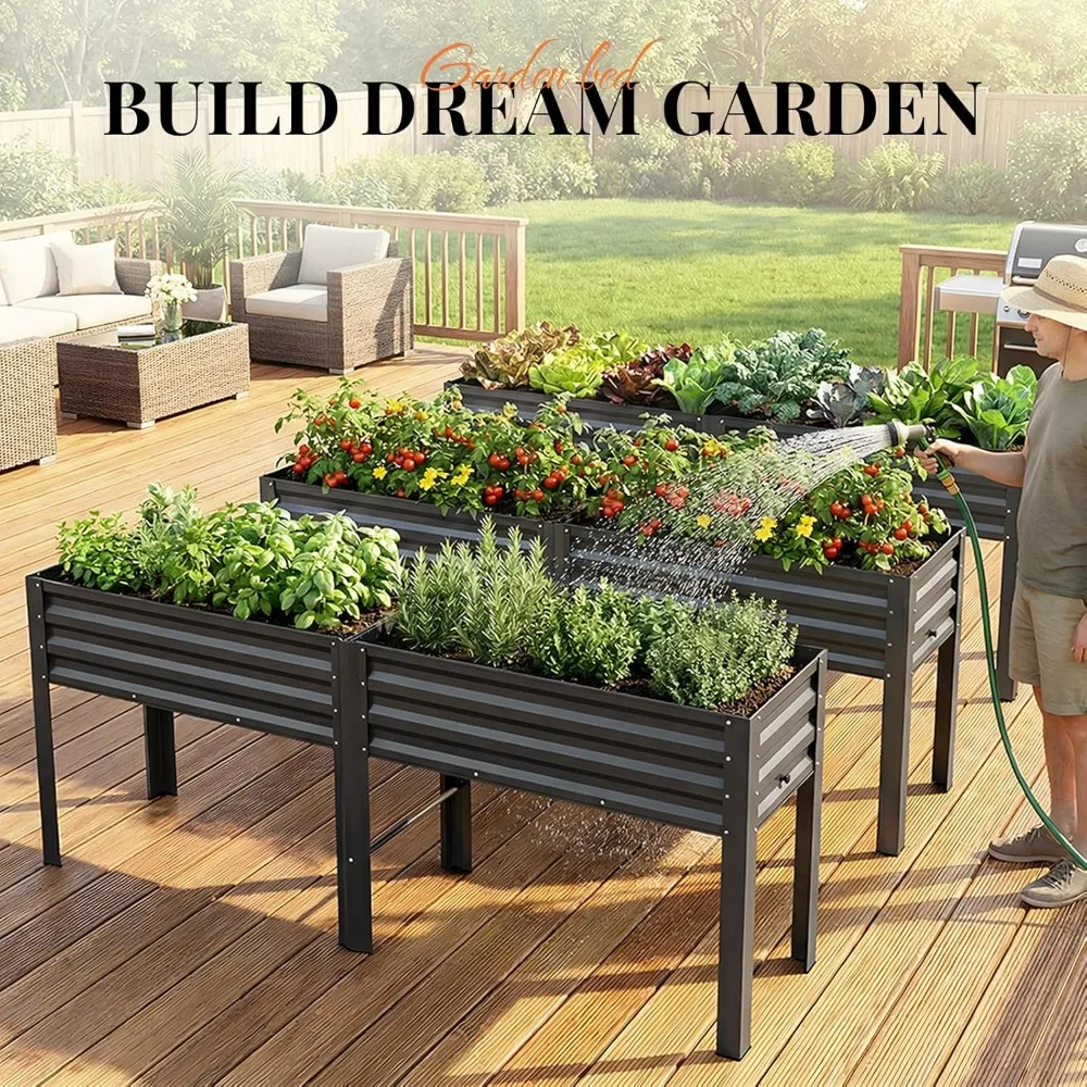 Raised Garden Bed with Legs & Water Storage Tank Galvanized Elevated Planter Box 801731.5 in for Backyard, Patio, Customized