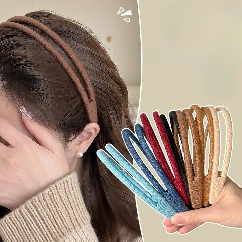 

Сплошной цвет, двухслойная повязка на голову из пряжи для женщин, модная универсальная повязка на голову для макияжа, прессованная повязка для волос, обруч для волос, инструменты для укладки