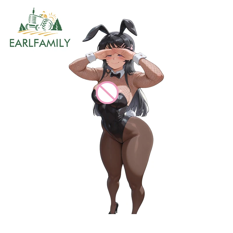 

EARLFAMILY Bunny Mai Sakurajima Car Stickers Sunscreen Cute Anime Girl Surfboard Decal Windshield Vinyl Suitable For VAN RV