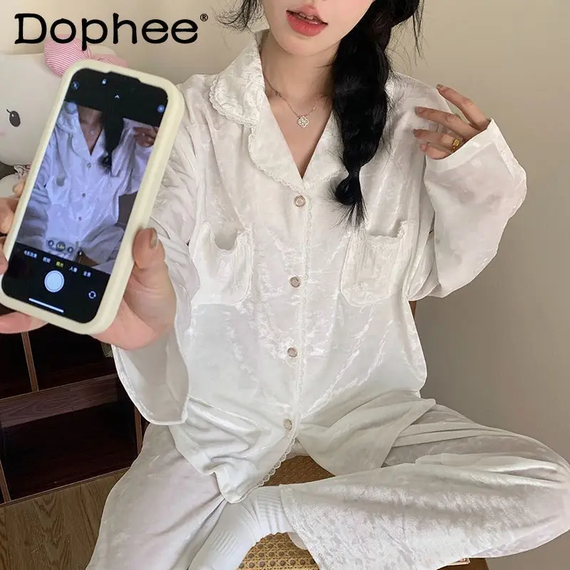 

Осень-зима, новые бархатные пижамы, корейский милый кардиган с длинными рукавами, свободный повседневный мягкий высококачественный комплект домашней одежды для женщин