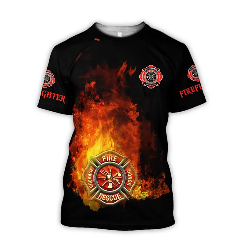 Fire Hero Summer Tough Guy Men's T-shirt 3d Three-dimensional Print Large Size Loose Short Sleeve Street Fashion Personality Top