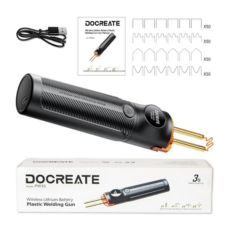 Soldador de Plástico PW35 com 4 Tipos de Grampeador, Bateria de 4000mAh e Recarregável via USB para Reparos em Para-choques de Carro, Caiaques e Produtos Plásticos