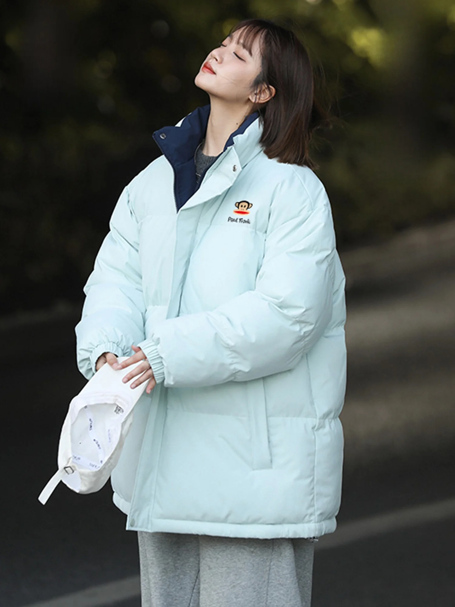 

PaulFrank Large Mouth Monkey Stand Collar Thiened Bread Coat Men's Winter Casual Loose Fit Cotton Jaet Youth Faion