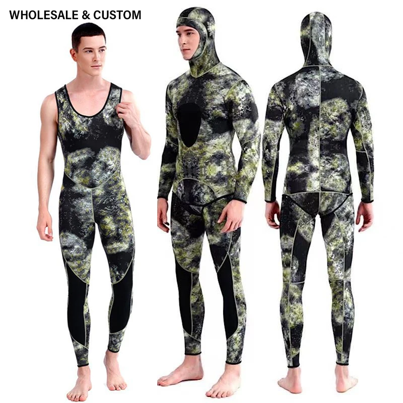 

1.5mm Camouflage Hunting Fish Wetsuit 10pcs Starting Wholesale Price Camouflage Long Sleeve Split Two-piece Diving Swimsuit