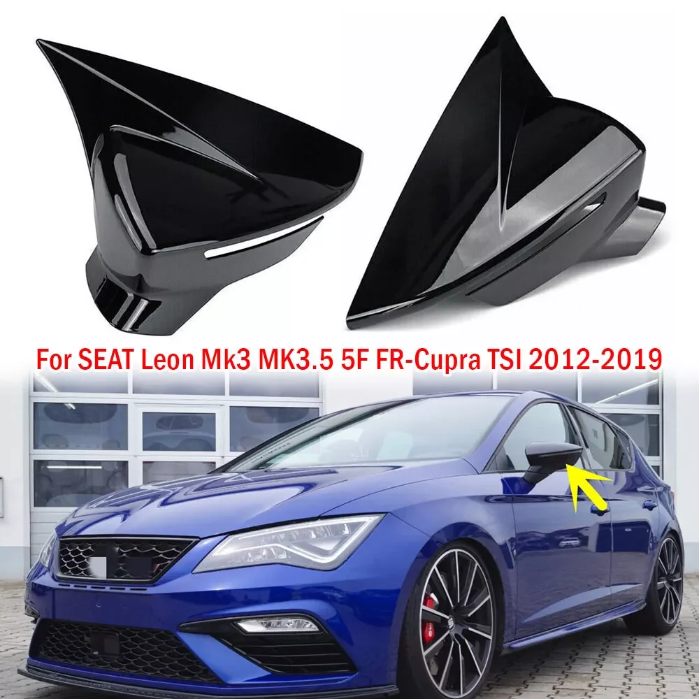 For Seat Leon MK3 MK3.5 5F ST FR Cupra 2013-2019 Black Wing Mirror Covers Rearview Mirror Case Cover Gloss Black / Carbon Fiber
