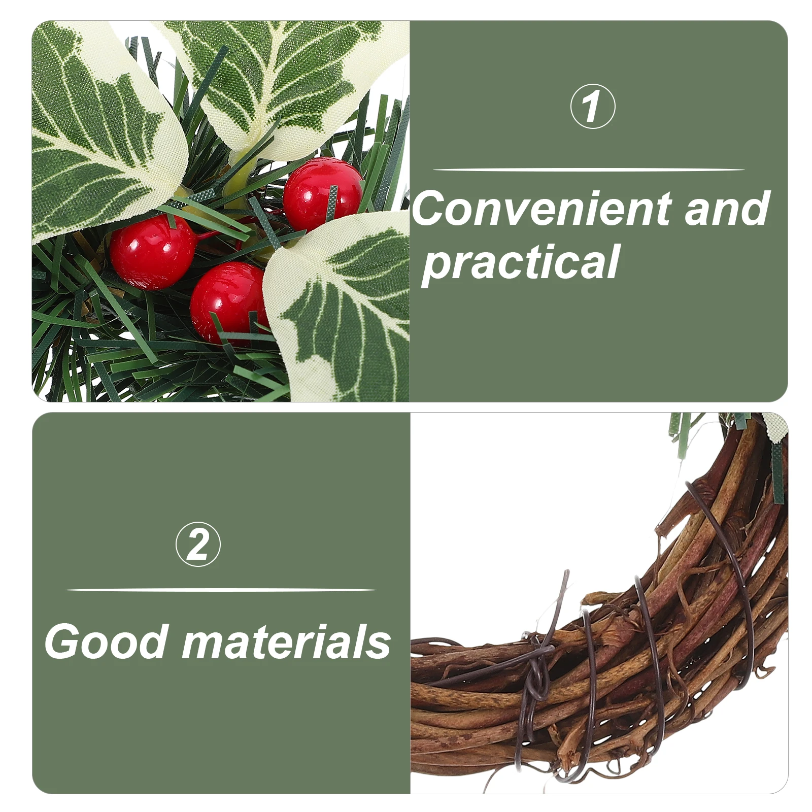 

1pcs Christmas Garland Rattan Simulated Leaves Colored Berry Wreath Decorative Ring Holiday Party Door Wall Hanging Xmas