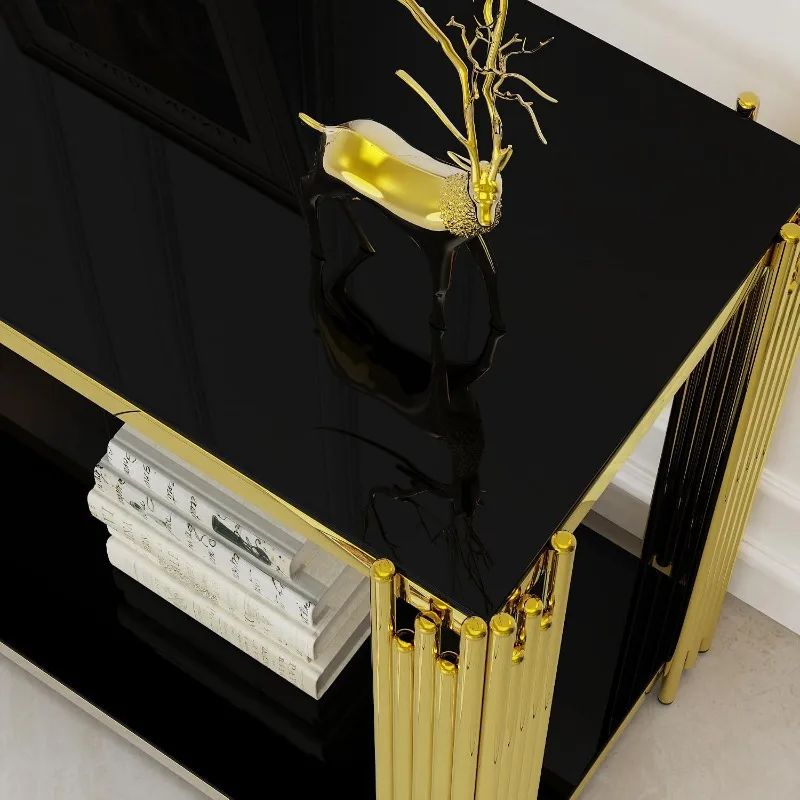 Gold Console Table with Tempered Glass for Entryway Living Room, Modern Luxury Stainless Steel Sofa Side Table Narrow Porch view 6