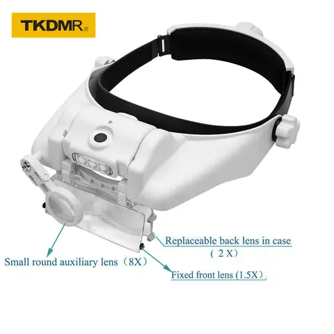 Magnifying Headband with 3 LEDs for Watch Repair TKDMR