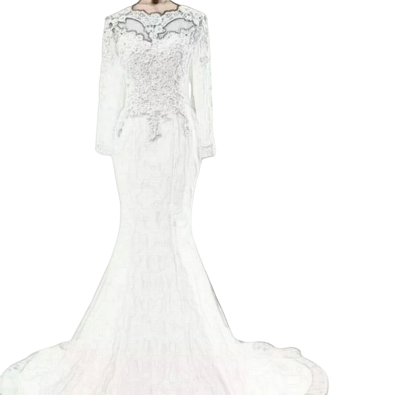 

Африканское кружевное свадебное платье русалки с длинными рукавами и аппликацией, свадебные платья больших размеров, свадебное платье, платье