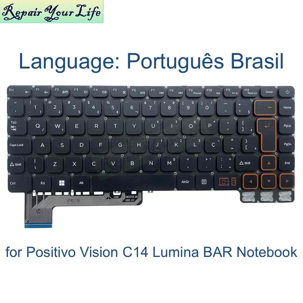 Latin Brazil PT-BR Keyboard for Positivo Vision C14 Lumina BAR Notebook, LA Portuguese Brazilian Laptop Keyboards Black Gray New