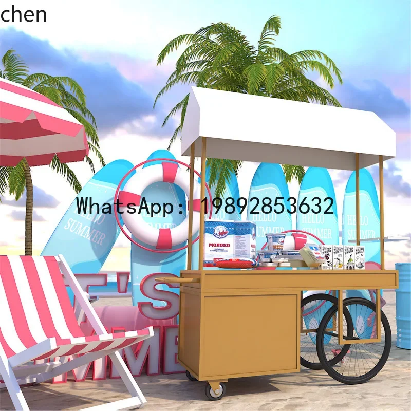 H29- Commercial Street Market Mobile Snack  Promotion Cart Night Market Stall Cart Flower Cart Iron Art Small Push