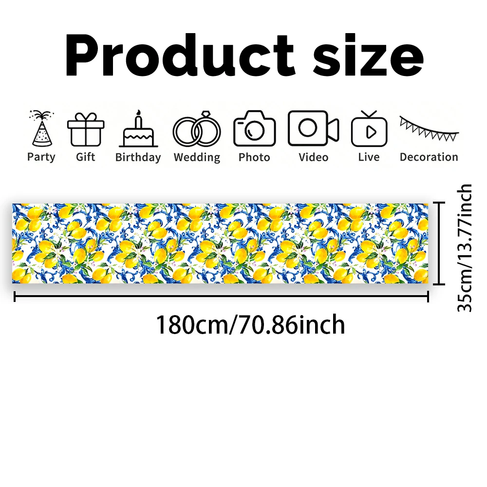 Lemon Blue Porcelain Print Table Runner Dining Table Scarf Farmhouse Decor for Kitchen Wedding Holiday Banquet Party Supplies