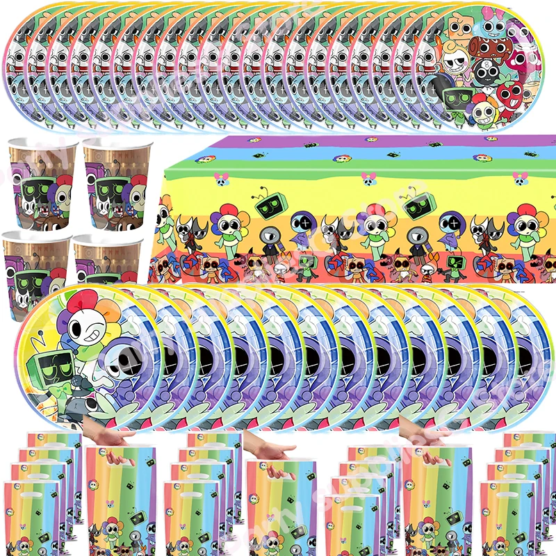 Decoração de Festa de Aniversário do Mundo de Dandy (Desenho Animado): Copos, Pratos, Faixa, Topo de Bolo, Tema Jogo de Terror para Lembrancinhas de Festa Infantil e Chá de Bebê