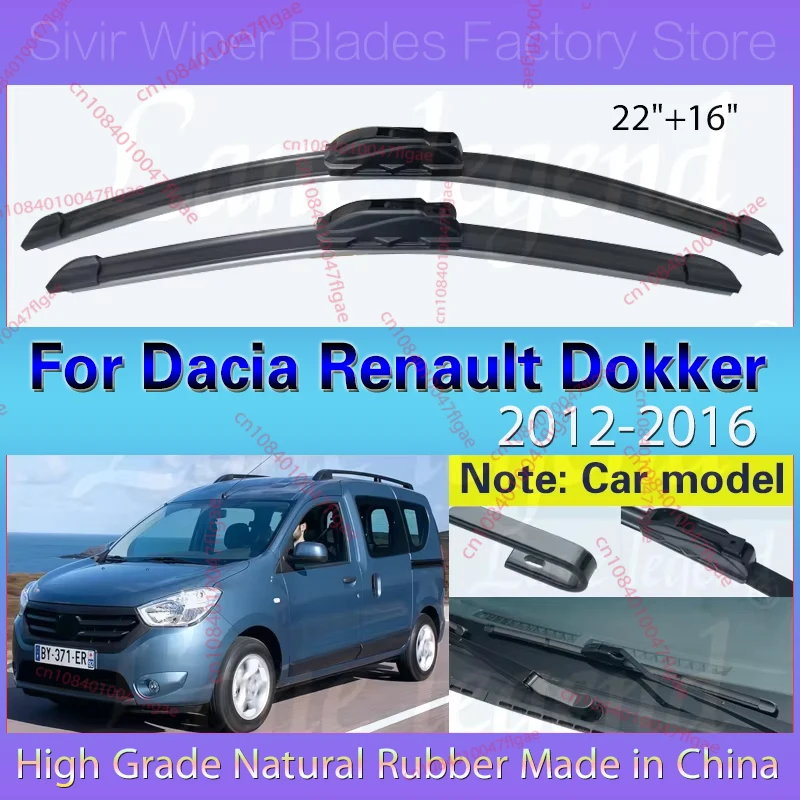 

For Dacia Renault Dokker 2012-2016 Car Front Wiper Blades Soft Rubber Auto Windscreen Windshield Wipers 22"+16" Car Accessories