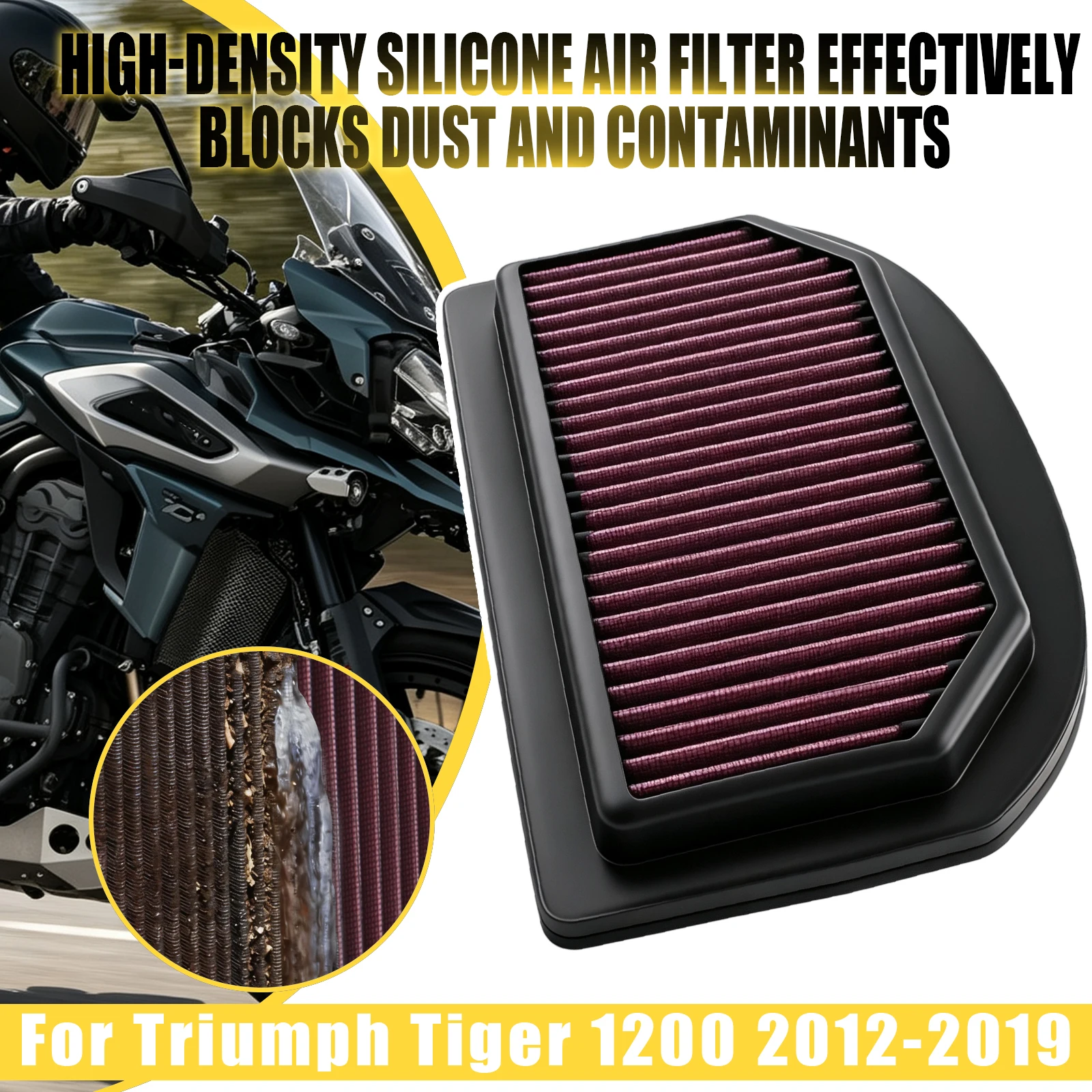 For Triumph Tiger 1200 Explorer XC XR XCA XRT 2012-2019 Motorcycle High Flow Air Filter Intake Cleaner Silicone Replacement