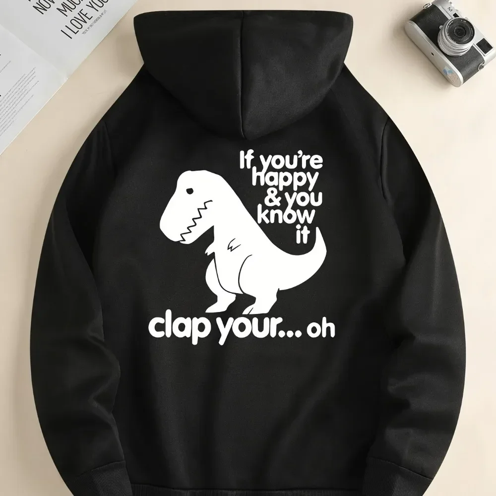 Funny Dinosaur Print Men's Cool Hoodie Fall Gift Fashion Casual Pullover Hooded Sweatshirt Streetwear Harajuku Graphic Tops