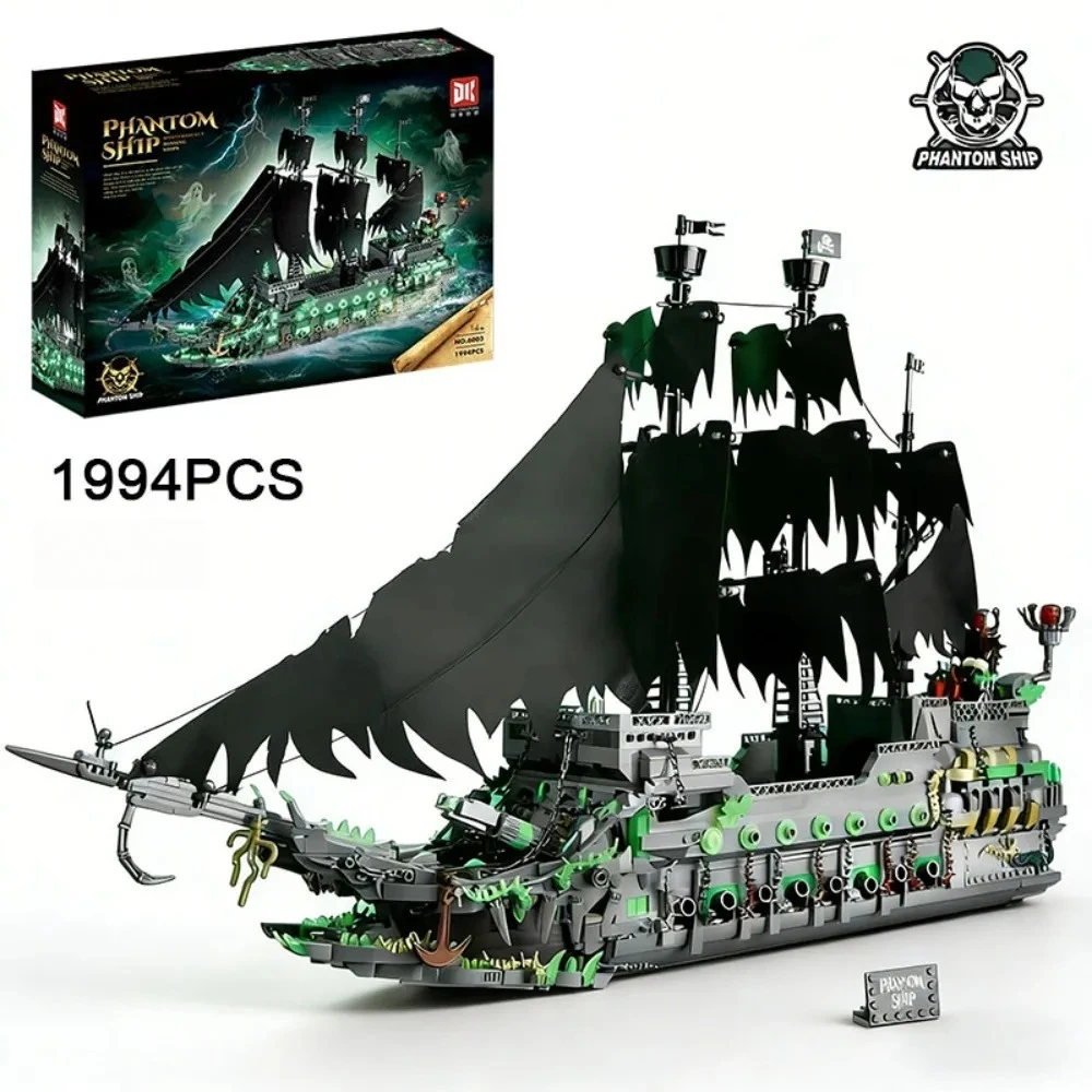 

1994PCS Creative Ghost Pirate Ship Building Blocks Exquisite Collectibles Sailboat Model Construction Bricks Sets Gift