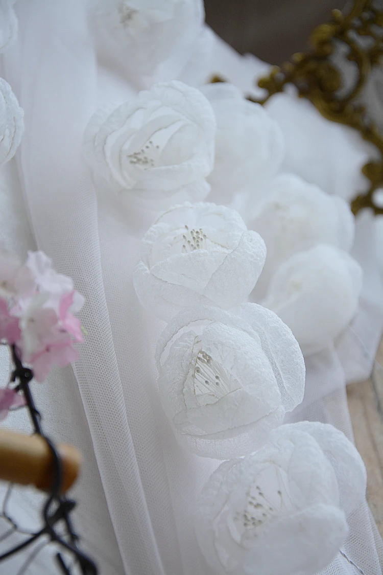 Weißer 3D-Tüll mit gebackenen Kanten für Hochzeitskleider, handgefertigte Blumen, himmlische Fotografie, Kopfbedeckungsmaterialien, RS4034, 10 Stück – Detail 9