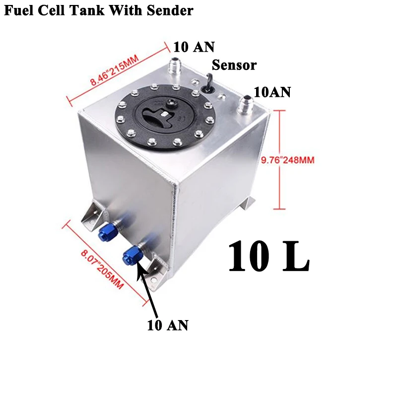 2.5 Gallon 10L Aluminum Race Drift Fuel Cell Tank Fuel Surge Tank With Sensor Black/ silver