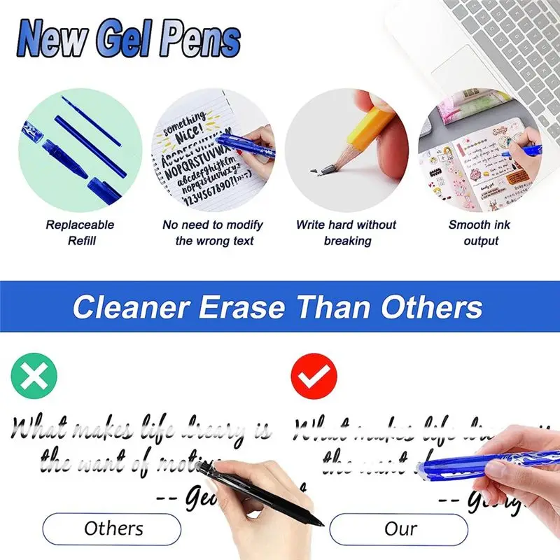 Top Sale Erasable Ballpoint Pen, 12 Pcs Blue Eraser Pen, 0.5mm Refillable Eraser Pen, Rollerball Erasable